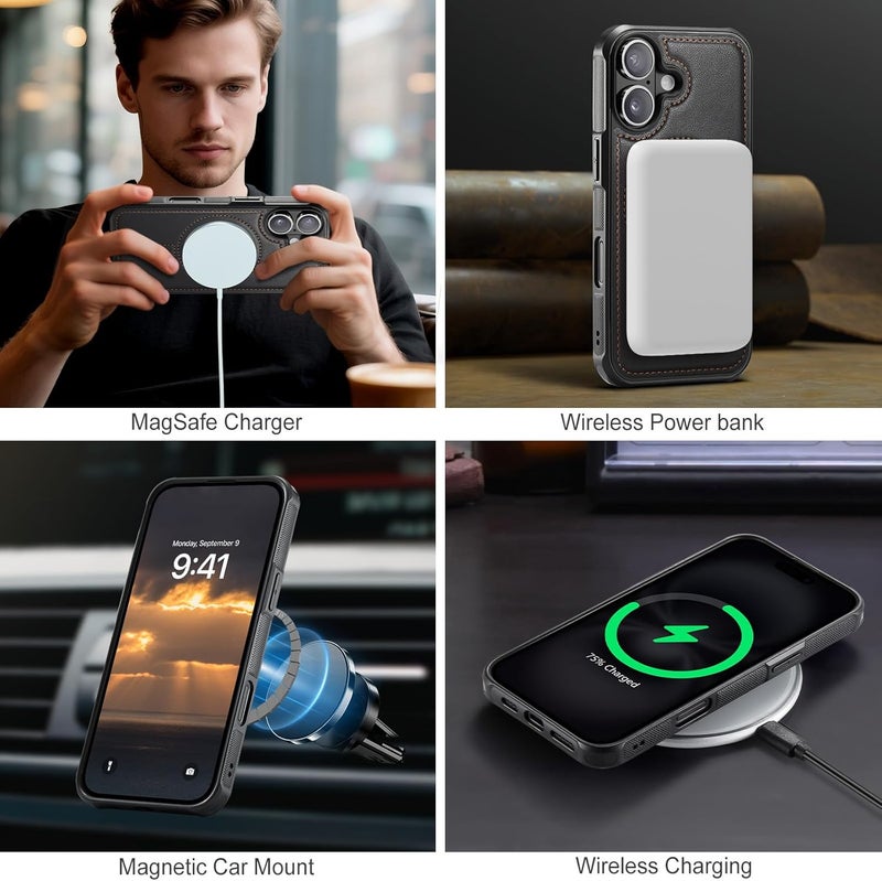 Usroom for iPhone 16 Detachable Wallet Case with Card Holder, 2 in 1 RFID Blocking Credit Slots Kickstand Shockproof Phone Wallet for iPhone 16 6.1" Black - Image 3